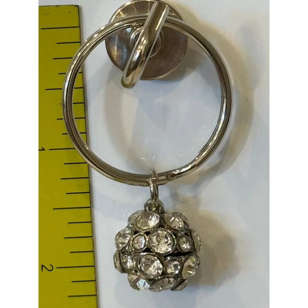 Silver Tone Pave Rhinestone Disco Ball Key Ring Key Chain Charm Accessory